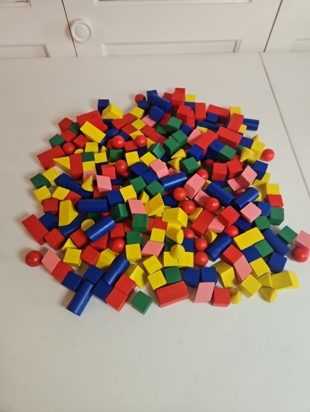 Kids Wooden Blocks 275 Pc. Colorful Shapes Primary Counting Sorting Homeschool